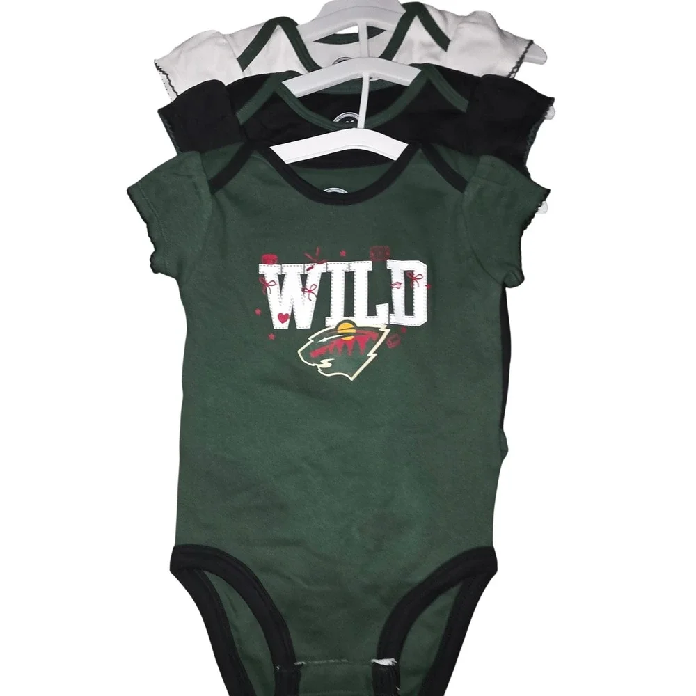 NHL Minnesota Wild Girls Infant 3-Pack Bodysuits Green Black White 18M